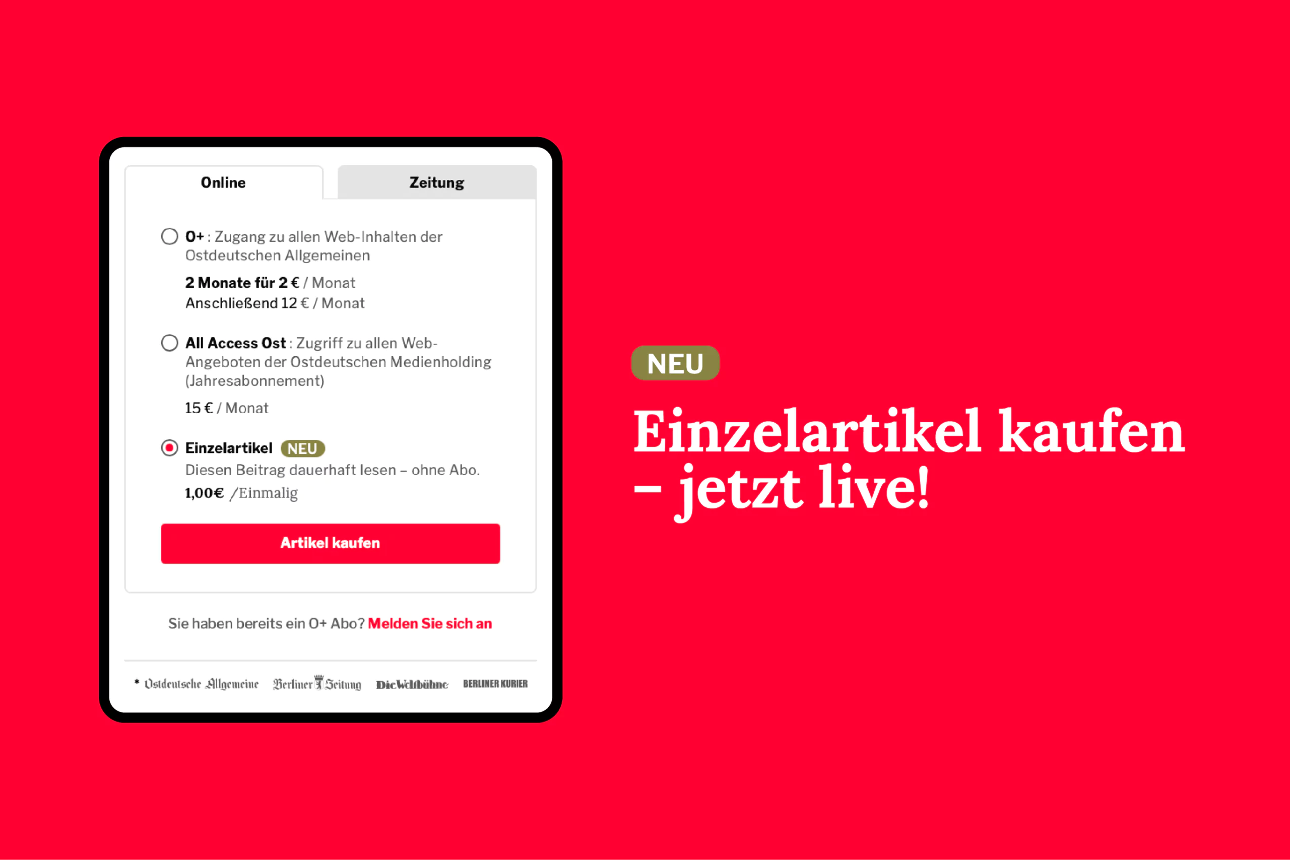 Ein Euro, ein Artikel: BLZ und OAZ starten digitalen Einzelverkauf